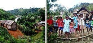 Izquierda: aldea malgache. Derecha: los niños de Madagascar, siempre curiosos y sonrientes